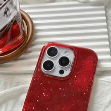 Funda para teléfono roja brillante con diseño de glaciar | Compatible con phone 13, 14, 15 y 16 Pro. Elegante diseño clásico con salpicaduras blancas y lunares. - Rojo - Ver 5