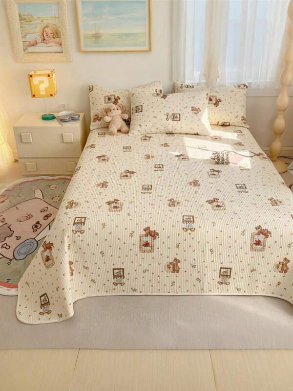 1 pieza Edredón estampado con dibujos animados para niños, cómodo y suave acolchado con relleno, se puede usar como sábana gruesa, decoración de habitación infantil, sin funda de almohada, ropa de cama infantil, multiusos