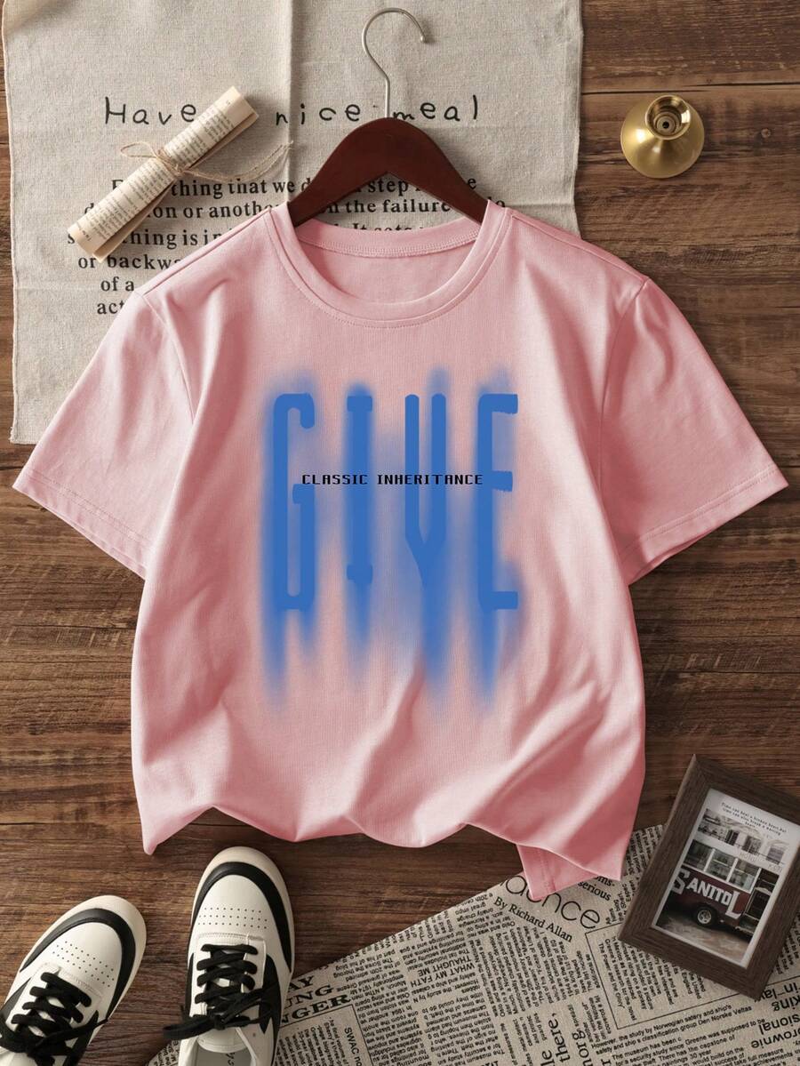 1 件女童休闲渐变色印花圆领短袖 T 恤，夏季学生年轻服装 - 色彩鲜艳、充满活力的 T 恤为每个孩子带来欢乐和幸福！