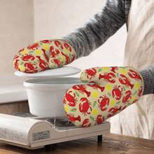 Lobster Crab Lemon Oven Mitts Cooking Silicone Gloves Kitchen Mittens Heat Resistant Non Slip Oven Mitts For BBQ Grilling Baking 1 Pairgood