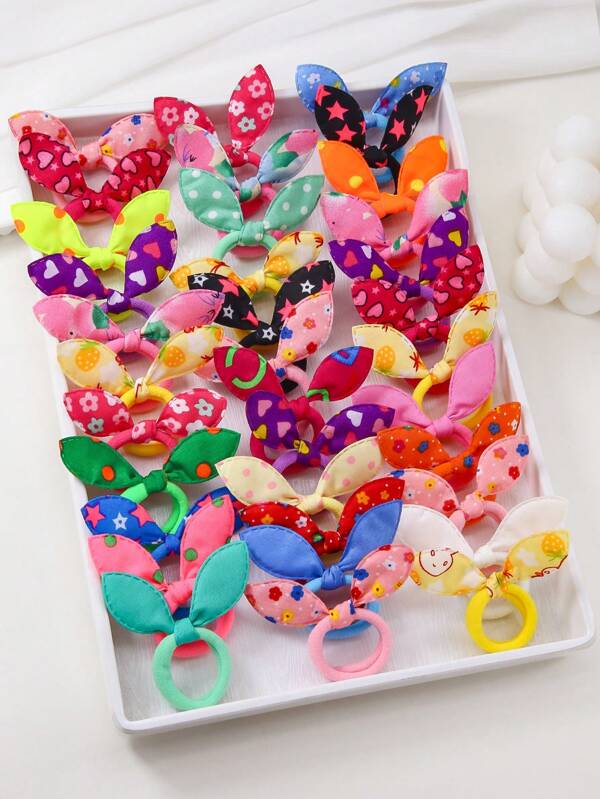 30 pièces Chouchous en tissu à oreilles de lapin pour filles, porte-queue de cheval princesse mignonne, élastiques pour cheveux haute élasticité sans dommage, polyvalents pour un usage quotidien, élastiques à cheveux, élastiques à cheveux, corde à cheveux