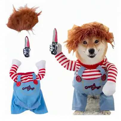 1 mảnh, Trang phục thú cưng vui nhộn, Quần áo chó mèo cầm dao, Halloween, Ngày Cá tháng Tư, Tóc giả miễn phí Trang phục Halloween