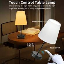 Bedside Lamp With USB Plug In - Touch Control Table Lamp For Bedroom 3 Way Dimmable Nightstand Lamp With White Flaxen Fabric Shade For Living Room, Dorm, Home Office (LED Bulb Included) - 3 Colors - View 6