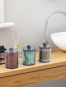 1/2/3/4pcs Black Qtip Holder, Jar Medicine Bottle Set, Bathroom Jar Set With Lid (For Swabs, Balls, Round Pads, Floss Picks), 10oz Plastic Jar Bathroom Bedroom Dresser Organizer ,Jewellery Box,Pouch,Makeup Brush Holder,Brush Holder,Perfume Organiser,Pouch Bag,Gifts For Women,Christmas Gifts,Gift Ideas For Women