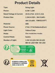 1 dây đèn LED trang trí chạy bằng pin, thích hợp cho phòng ngủ, ngoài trời, tiệc tùng, ký túc xá, lớp học, cắm trại, lều, kiểu ngôi sao, đèn trang trí. - ánh sáng trắng ấm áp - Xem 12