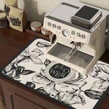 多功能花卉图案硅藻土材质杯垫 - 柔软、防滑、超强吸水 | 适用于咖啡机、宠物和台面装饰 - 黑與白 - 查看 8