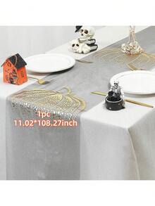1/2pcs 11.02*108.27 Inch Halloween Skull, Pumpkin, Witch Pattern Table Runner, Suitable For Halloween Decoration, Restaurant, Party, Dining, Home Table Decor, Ghost Festival Dining Table Center Decor - Solid Color - View 7
