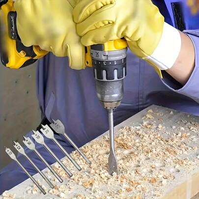 6pcs/Set Multi-Function Drill Bit Set | Fancy Flat Head, Spade Drill Bit, Industrial Woodworking, Stainless Steel Material, Hexagonal Shank, Bright Finish Flathead Drill Bit Set, Alloy Steel Paddle Bits With Quick Change Handle For Woodworking, Flat Wood Hole Drill, Various Drill Bits High Carbon Steel Spade Drill Bit Set | 10-25mm Flat Head With Hex Shank | For Woodworking