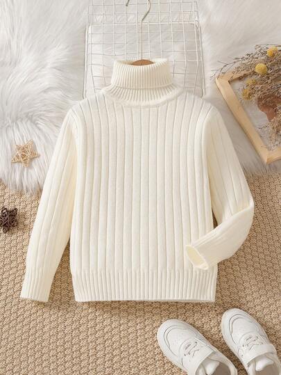 Unisex High Collar Baby Knitted Undershirt, Infant White Sweater
