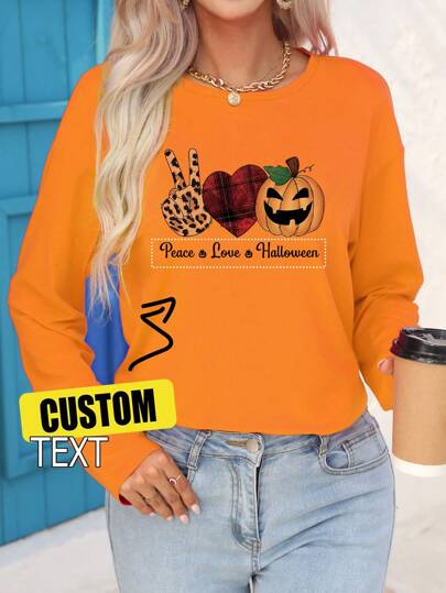 Personalized Plus Size Name Custom Basic Long Sleeve Cozy Loungewear Top, Halloween , Fall