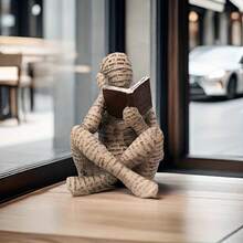 1 Piece Abstract Letter Reading Figurine - Unique "Reader" Statue, Reading Character Home Decoration, Suitable For Bedroom, Desk, Office Display, Holiday Gift For Friends. - Yellow Seated Letter Person - View 2