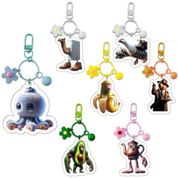 Serie de animales de la Clásica Abstracta de Montañas y Mares - Llavero creativo de camarón, gato, sandía, jirafa como regalo para amigos, accesorios de coche, estilo gótico y Y2K
