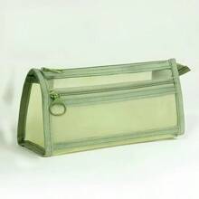 Estuche de lápices con malla a cuadros Morandini, con asa y cremallera, estuche de lápices de doble capa transparente, bolsa de cosméticos de viaje, bolsa de almacenamiento de papelería transparente linda, adecuada para adultos, oficina, universidad, útiles escolares, de vuelta a la escuela