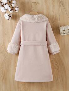 Girls' Autumn/Winter Overcoat, Girls' Furry Collar Long Sleeve Single-Breasted Jacket, Warm & Comfortable Soft Skin-Friendly Fabric, Street Fashion Style, Casual Outerwear, Holiday Gift, Suitable For Various Occasions