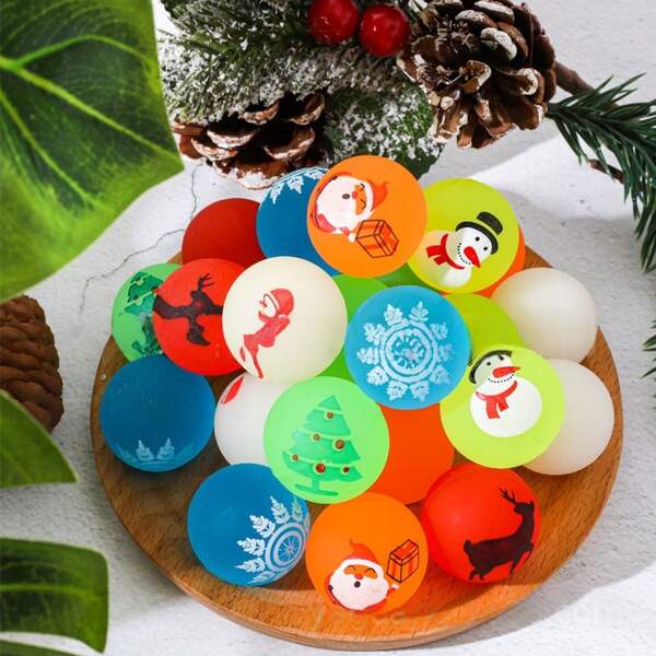 Conjunto de 12/24/48 bolas pula-pula de Natal que brilham no escuro - Lembrancinhas de Natal de borracha com estampas de Papai Noel, rena e floco de neve - Não precisa de energia, ideal para Natal, aniversários, potes de doces e sacolas de presentes - Kit com várias unidades para festas