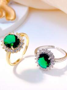 1 Peça Anel de Liga de Cobre com Zircônia Esmeralda Oval Elegante