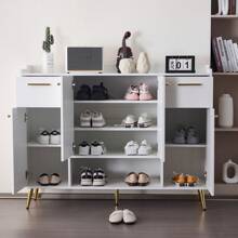 Sairedel Großer Schuhschrank mit Schubladen & Türen – Weiß, Metallfüße – Maße: 130 cm Breite, 100 cm hoch