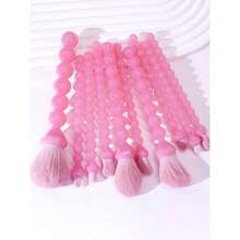 Unique Diamond And Pearl Design Makeup Brush Set, 10pcs Cute And Full Complete Powder, Conaler, Blush, Eye Shadow Cosmetic Brushes Kit(BLACK) - 粉色 - 查看 1