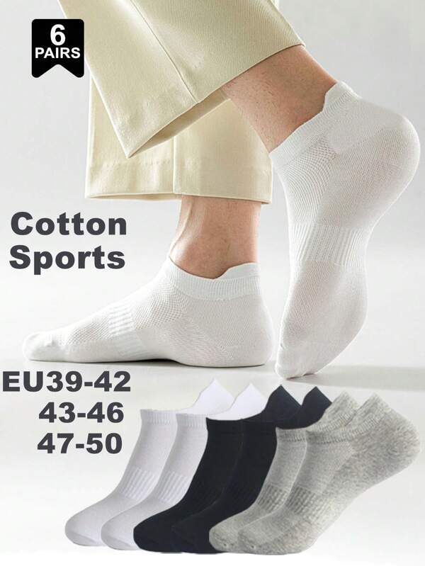 1/3/6 Pairs Men's Cotton Quality Big Size EU47-50 Available Low Cut Ankle Socks, Elastac Support No Show Sports Socks, Suitable For Sports Or Daily Use, Fall Socks