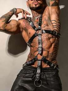 男士可调节仿 PU 背带 - 哥特朋克风格铆钉紧身背带，无弹力面料，非常适合节日和派对，适合外出装扮婚礼派对和万圣节配饰礼物，万圣节服装秋冬配饰万圣节服装，适合青少年、青年、男士、休闲、户外、运动、度假、毕业礼物、生日、日常穿着