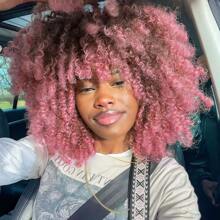 Short Hair Afro Kinky Curly Wigs With Bangs African Synthetic Ombre Glueless Cosplay Wigs For Women High Temperature