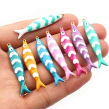 5pcs 40x8mm Stainless Steel Enamel Fish Charms Pendant DIY Jewelry Making Accessories Findings For Necklace Earrings Bracelets