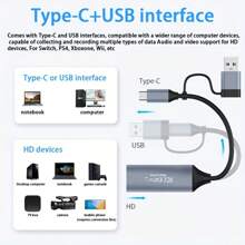 Tarjeta de captura de video 4K HD a USB/USB-C, tarjeta de captura de audio y video Full HD 1080p, dispositivo de captura para enseñanza, juegos, transmisión en vivo, compatible