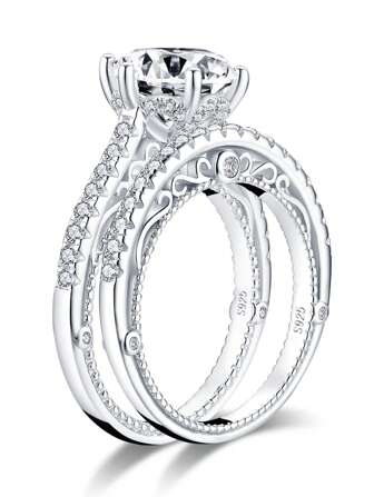 XUJIA 1 Set Of 925 Sterling Silver Bridal Ring Set For Women 3.0ct CZ Engagement Rings For Women 9mm 5A Cubic Zirconia Wedding Band Rings Anniversary Ring Party Birthday Jewelry Gifts