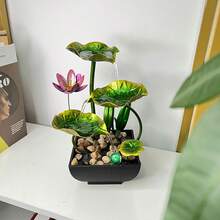 Water Fountain, Indoor Waterfall Fountain, Tabletop Fountain, Lotus Desk Fountain, Mall Indoor Water Fountain, Mini Indoor Waterfall, Iron Waterfall, Home Decor For Office, Small Indoor Fountain For Decompression, Office, Living Room And Home Decor, Country-Style Art Décor - Green - View 6