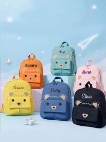 1 pieza Mochila de dibujos animados bordada personalizable con patrón de oso lindo, ligera, adecuada para niños o niñas, ideal para la escuela, viajes y uso diario, regalo de cumpleaños infantil, graduación, Navidad, invierno, otoño, escuela, al aire libre/picnic/viaje/senderismo/campo deportivo/ejercicio/escalada, regalo de regreso a clases, edición de Halloween, moda de regreso a clases, regalo de Navidad, organizador de viaje - Multicolor - Ver 6