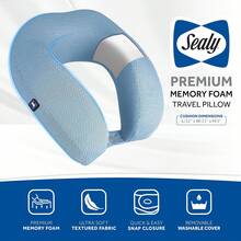 Sealy Ergonomic Memory Foam Travel Neck Pillow - Premium Cervical Neck Pillow For Airplanes, Designed For Comfort, Adaptive Ergonomic Support, Travel Essentials, Blue - 黑色 - 查看 2