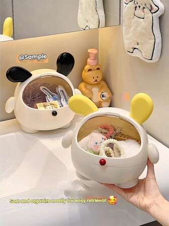 Cute Creative Large Capacity Hair Band Hair Clip Hair Accessories Storage Box With Cover, Creative Cute Rabbit Ears Desktop Storage Box, Dustproof Flip Cover Storage Box, Snacks And Sundries Storage Box, Powder Puff Storage Box, Cosmetic Shelf, Stationery Storage Box, Candy Jar, Capsule Coffee Snacks And Fruit Plate Desktop Storage Box