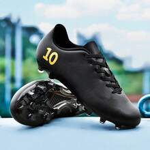 Men's Professional Soccer Cleats - Lace-Up Grass Football Shoes With Long Spikes, PU Upper & TPU Sole For, All-Season Training & Matches, Cushioned Insole For, Ideal For Advanced Players, Soccer Shoes, Sleek Sports Footwear, Durable Sportswear - 黑色 - 查看 5