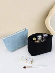 1/2 件新款简约时尚清新灯芯绒化妆包，返校必备便携式化妆包，多功能铅笔盒，化妆刷架适用于宿舍和旅行返校用品 - 彩色 - 查看 6