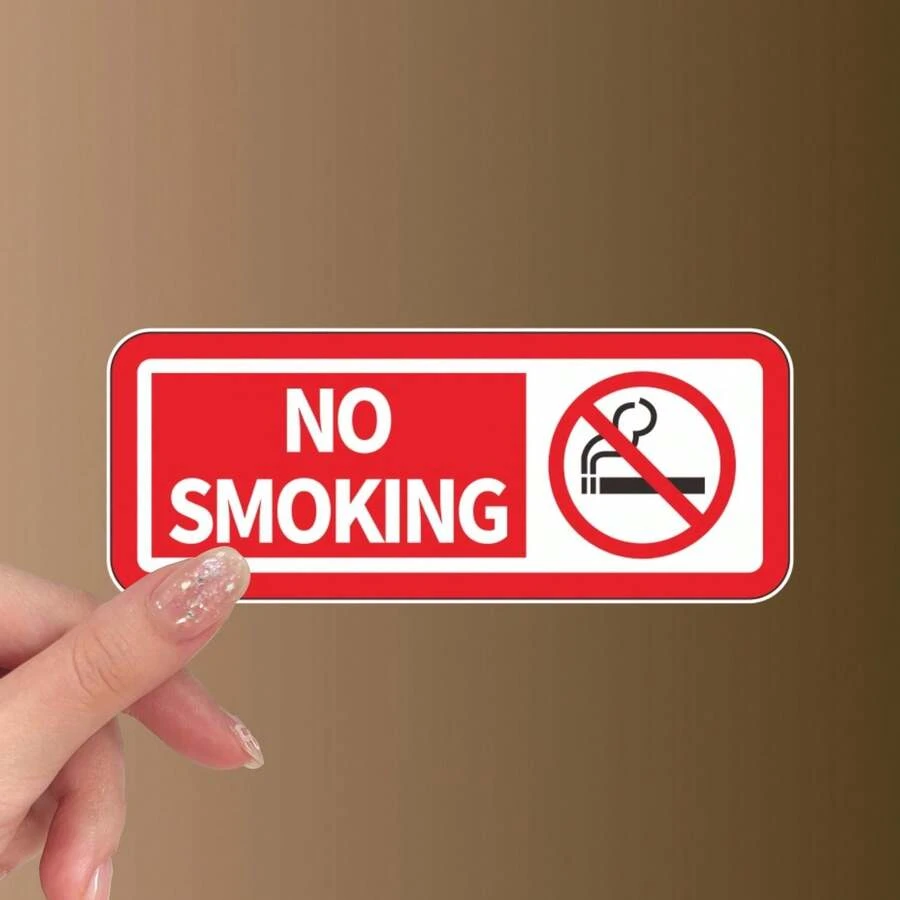 No Smoking Vinyl Stickers - Waterproof, Matte Finish, Durable Adhesive For Laptops, Cars, Walls, Phones & More - Red Prohibitory Sign With Cigarette Illustration