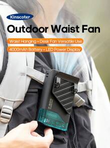 kinscoter 1 Peça Ventilador Portátil Recarregável de 4000mAh para Cintura, Acessórios de Camping, Praia e Viagem, Refrigerador de Ar, Bateria Portátil, Mini Ventilador Pessoal para Pescoço