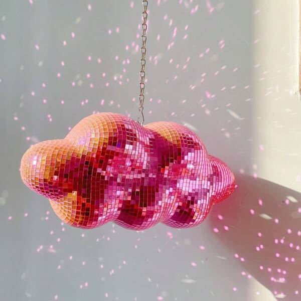 5.12-Inch Decorative Art Glass Cloud Shaped Disco Ball Hanging Ornament, Vintage Reflective Mirror Ball, Suitable For Party And Home Decor, No Electricity Required, Universal Occasion, Feather-Free, Available In Pink, Silver, Rose Gold