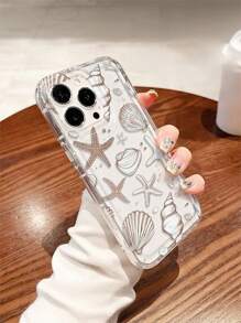 1pc Brown Series Shell, Starfish, Seashell Marine Element Transparent Airbag Anti-Drop Phone Case, TPU Material, Suitable As Holiday Gift Compatible With IPhone Xs/Xsmax/Xr/11 12 13 14 15 16pro/Promax/14 15 16plus Waterproof Shockproof Scratch Resistant