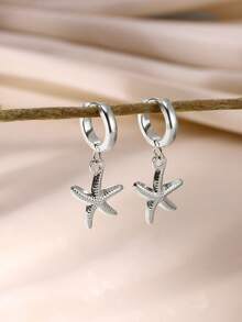 1 Pair Fashion Starfish Hoop Earrings For Women Gold Color Stainless Steel Geometric Stud Earrings Summer Beach Party Jewelry Gifts - Yellow Gold - View 7
