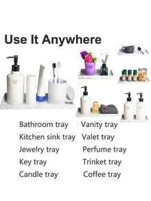 硅胶台面和梳妆台托盘 - 防碎硅胶厨房和浴室托盘、水槽皂液器托盘、香水和钥匙托盘、浴室梳妆台托盘 - 黑與白 - 查看 4