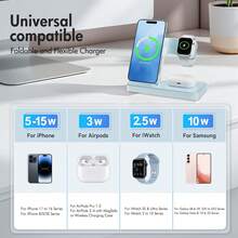 [Only Supports Wireless Headphones With Wireless Charging Function]3 In 1 Charging Station Compatible , Wireless Charger Compatible With 16 15 14 13 12 11 X Pro Max & Apple, Wireless Charging Station For Air-P Ods 4 3 Pro, Foldable Chargers With LED Light, Portable 3 In 1 Fast Wireless Charger, 15W  Foldable Wireless Charging Station Suitable For 15 14 Pro Max 13 12 11, For 3 2 Pro Multiple Devices - 藍色 - 查看 7