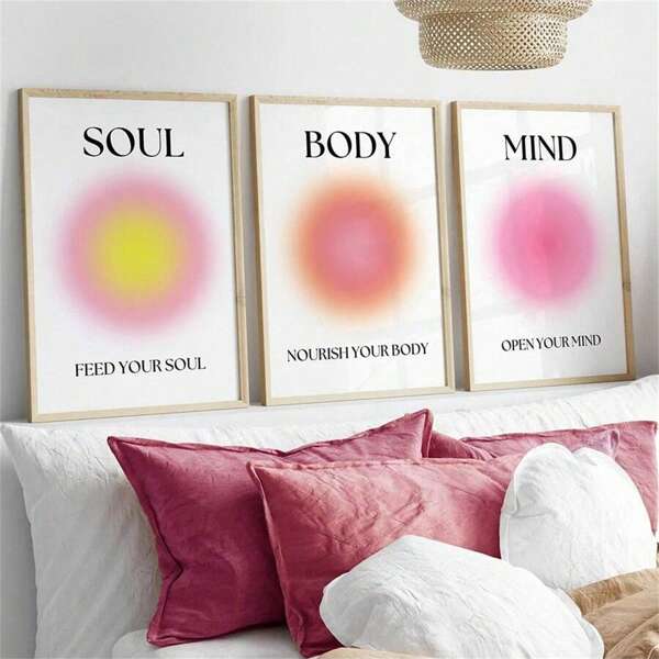 3 piezas Cuadro de arte de pared de Aura del Body de la Mente, Pinturas de Canvas de gradiente de energía espiritual, Poster Zen espiritual Y2K Decoración estética para dormitorio, sala de estar o decoración de paredes sin marco