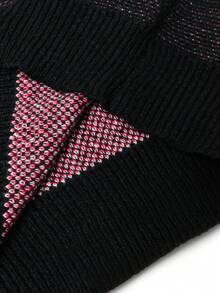 ANDREILEE Autumn/Winter Men's Street Style National Flag & English Letter Intarsia Pattern Design Casual Loose Knit Pullover Sweater, Round Neck, Dropped Shoulder, Long Sleeve - Black - View 7