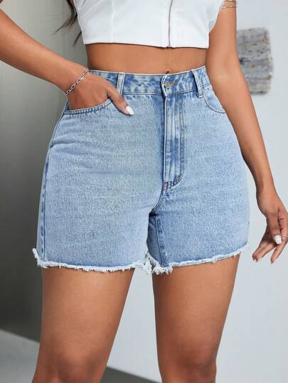 Viva La Moda Günlük Yıpranmış Etek Yıkanmış Kot Bermuda Şort, Moda Çok Yönlü Yaz Eğlence Günlük Giyim Günlük, Seyahat, Havaalanı