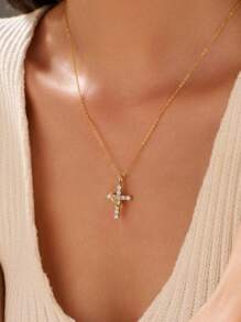 BALMORA 1 Stück 925 Sterling Silber drehbares Kronen Kreuz Halskette, geeignet für Herren und Damen, einfaches synthetisches Zirkonia Kreuz Anhänger Schlüsselbein Kette, Glaubensschmuck Geschenk, Feiertags Geschenk