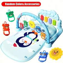 音乐趣味钢琴垫 - 婴儿俯卧健身垫，配有互动动物和向日葵玩具，感官开发游戏，圣诞生日礼物 - 粉色/蓝色/灰色，易于组装，婴儿游戏必备，有趣的设计，材料，幼儿娱乐