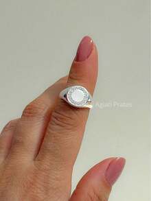 Solid Circle Medal Ring Studded In 925 Silver, Adjustable Genuine Jewelry - Bạc - Xem 3