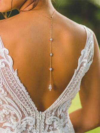 Rhinestone Geometric Backless Chain Necklace, Suitable For Important Occasions