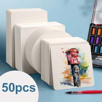 50 Paquete de Postales de Papel Acuarela Premium, 3.94x3.94 pulgadas, 300GSM, Texturado, Libre de Ácido, Libre de Lignina, Para Pintura, DIY, Manualidades, Creaciones Artísticas, Perfecto para Saludos, Invitaciones, Tarjetas de Agradecimiento, Navidad, Cumpleaños, Para Útiles Escolares, Vuelta al Colegio