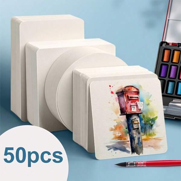50 cartes postales en papier aquarelle haut de gamme, 10 x 10 cm, 300 g/m², texturées, sans acide, sans lignine, pour la peinture, le DIY, l'artisanat, les créations artistiques, parfaites pour les salutations, les invitations, les cartes de remerciement, Noël, anniversaire, pour les fournitures scolaires, la rentrée des classes
